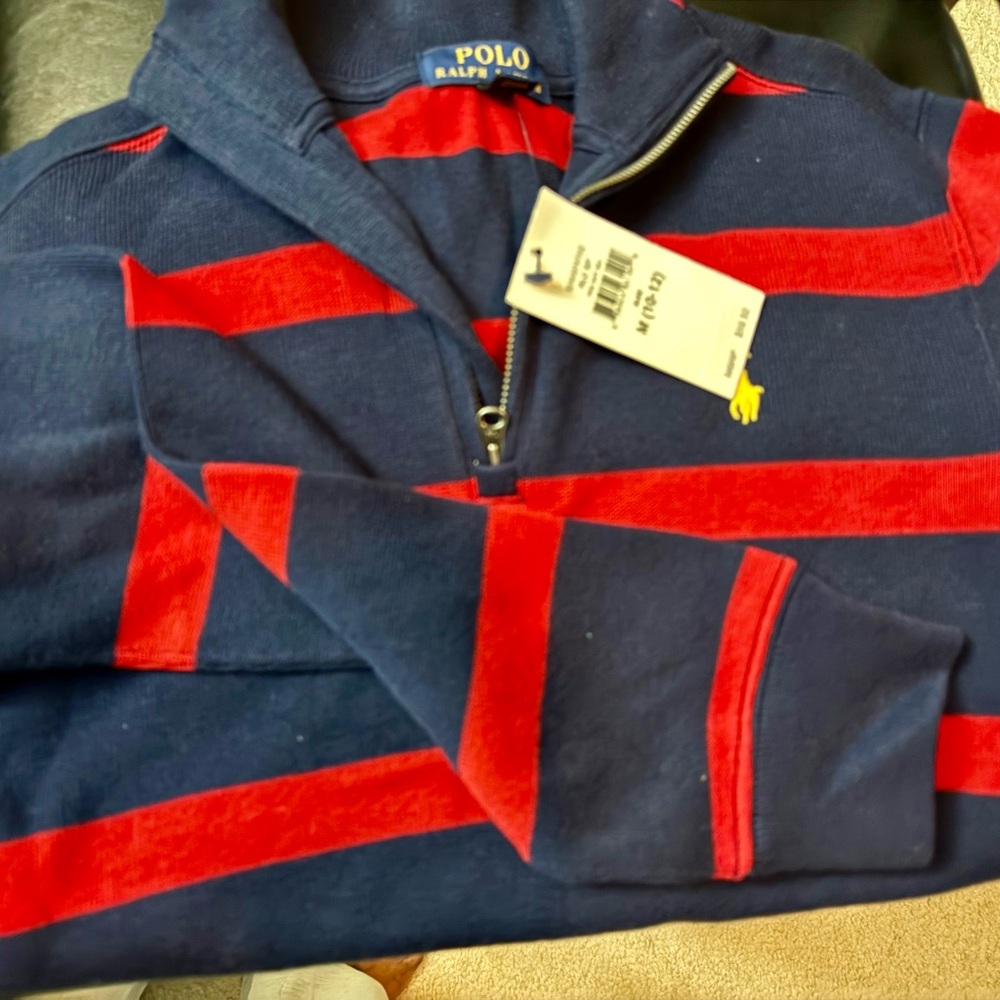 Polo by Ralph Lauren boy’s Navy and Red Striped Sweater
